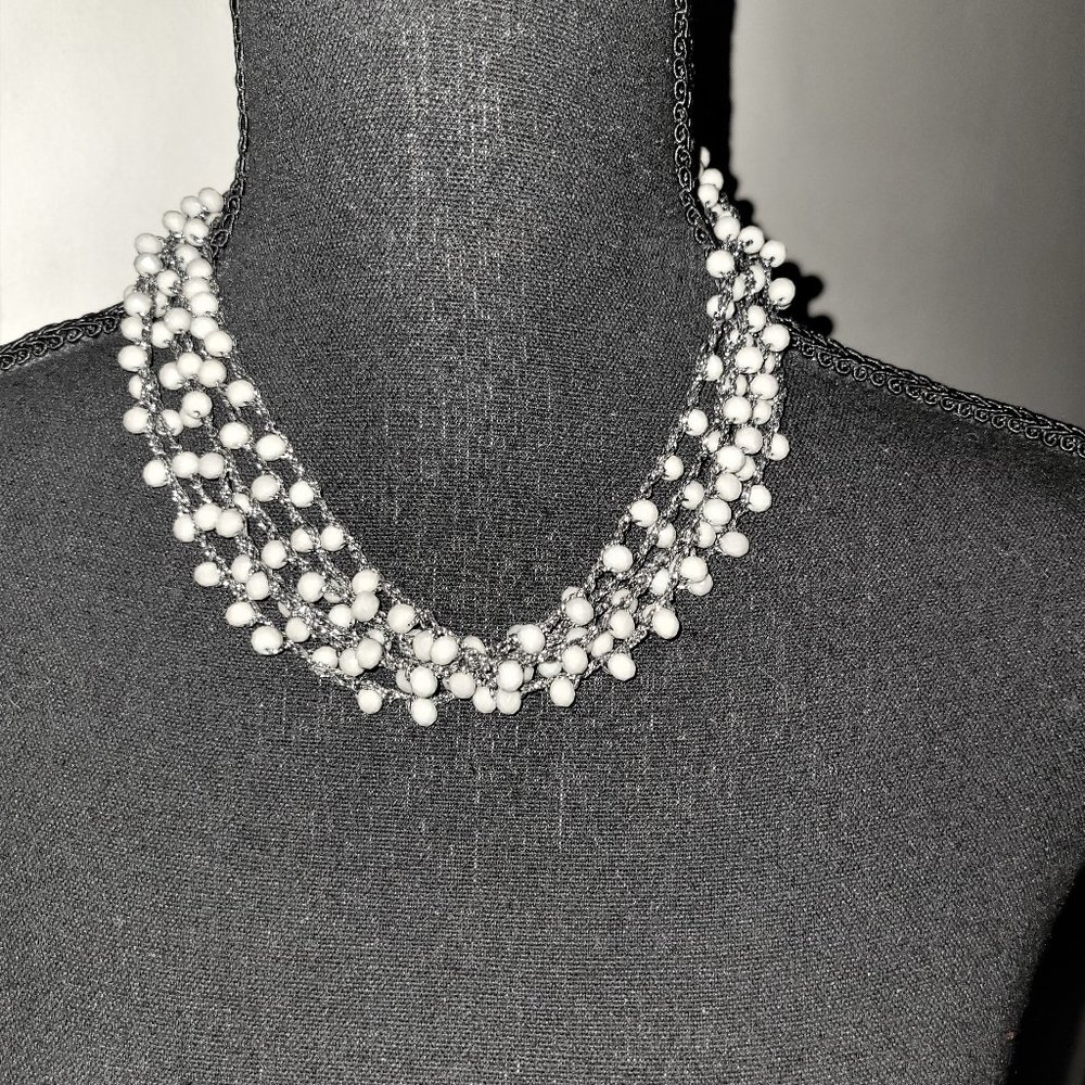 5 for $25! Gray/Silver Netting Multi-Strand Necklace